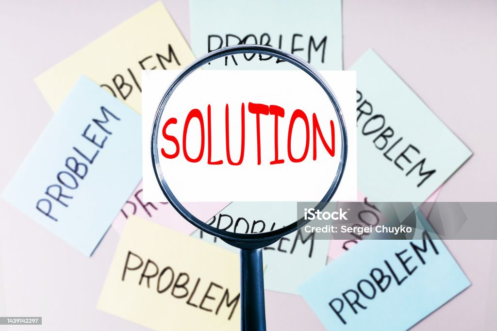 Magnifying Glass With Solution Word And Many Notes With Problem Word ...