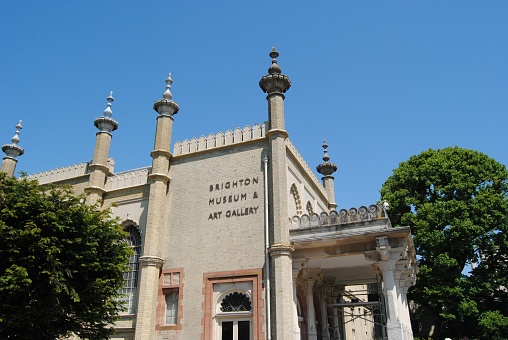Brighton, East Sussex, England, United Kingdom – May 20, 2020: Royal Pavilion and Pavilion Garden, Brighton, East Sussex, England. May 20, 2020.