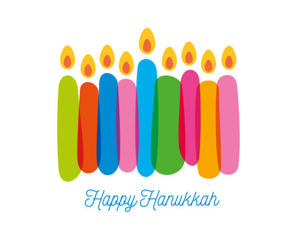 Colorful Hanukkah Candles Greeting Fresh and colorful candles for Hanukkah. Festival of Lights celebration. Modern Hanukkah candles illustration. hanukkah candles stock illustrations