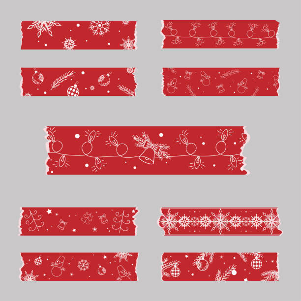 washi tape aufkleber set weihnachten thema neujahr clipart - sale holiday christmas ornament red stock-grafiken, -clipart, -cartoons und -symbole