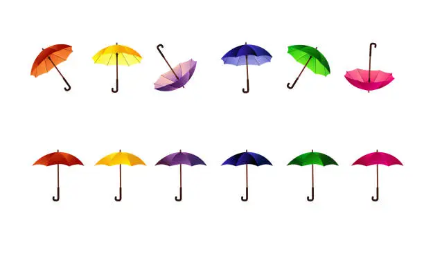 Vector illustration of fun umbrellas single in different colors