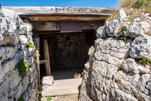 Stone hut at Bergerie de Radule, along GR 20 trail. Corsica, France.