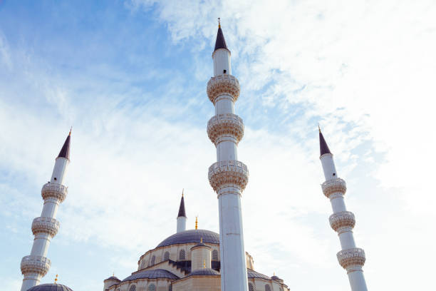 Closeup of Mosque minarets Closeup of minarets of the Mosque bishkek stock pictures, royalty-free photos & images