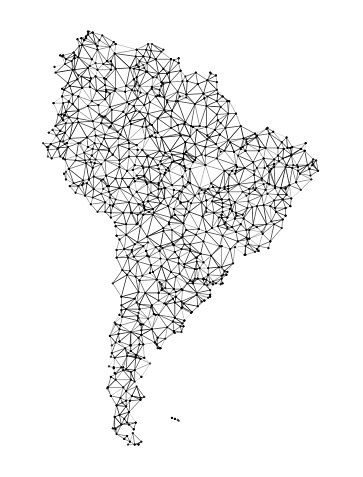 South America Map Network Black And White. The colors in the .eps-file are in RGB. Transparencies used. Included files are EPS (v10) and Hi-Res JPG.