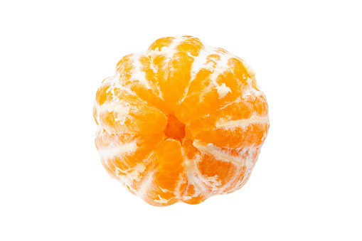 Collection of tangerine peeled segments isolated on white background with clipping path