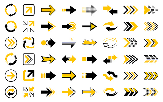 Set of arrows. Vector design elements, different shapes.