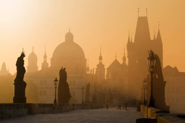 Charles bridge Prague Czech Republic at dawn stock photo