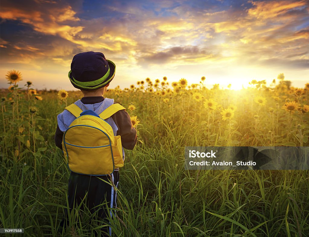 Marchez en direction du soleil - Photo de Première rentrée scolaire libre de droits