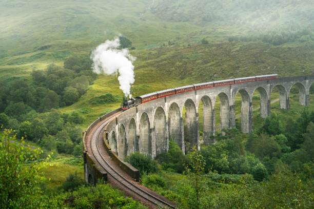 istock Train going over the Glenfinnan railway viaduct in Scotland, UK 1439175949
