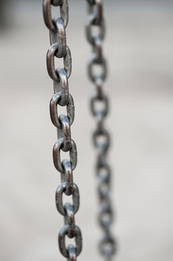 A closeup vertical shot of a metal chain on blurred background