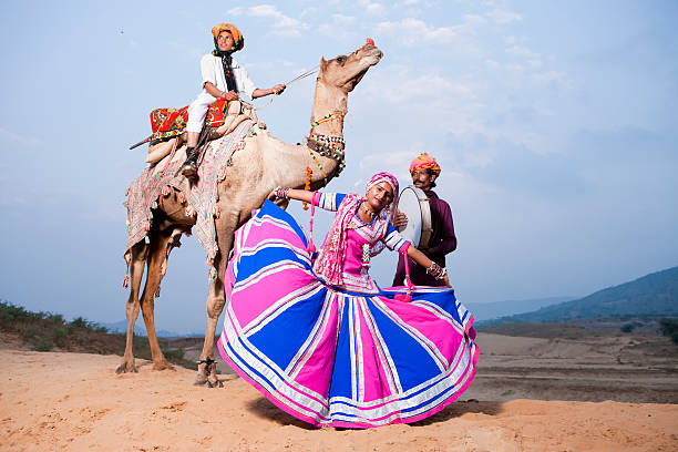 Traditional Folk Dancers in India stock photo