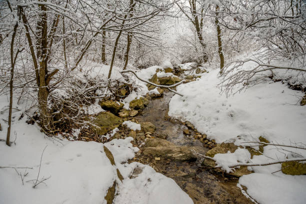 istock Snow-covered riverbed on the slope 1439178235