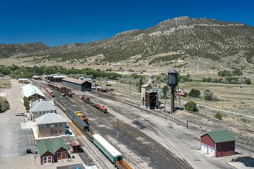 Ely, Nevada, United States – May 25, 2020: The Northern Nevada Railway Museum is a family-friendly museum and tourism destination in Ely, allowing visitors to see a former train yard.