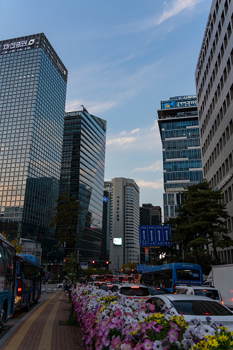 Seoul, South Korea - October, 2022: the line of skyscrapers in Jongro