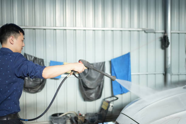 Grey car during washing process
