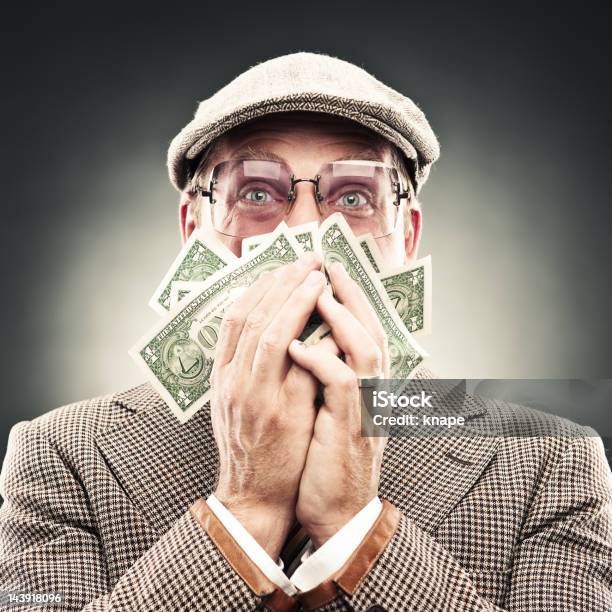 Man In Retro Suit Smelling Money Stock Photo - Download Image Now - Humor, Paper Currency, 30-34 Years