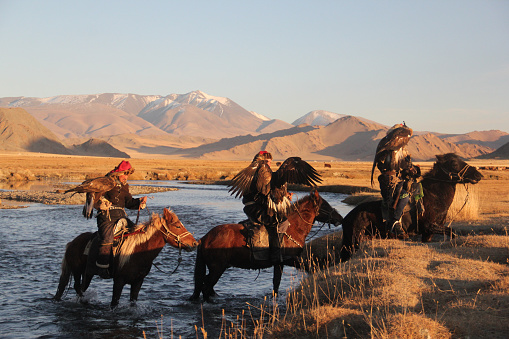 Ulgii, Mongolia – July 01, 2019: Mongolian peoples lifestyle and culture. You can see there Mongolian villages and culture lifestyle also Eagle hunters
