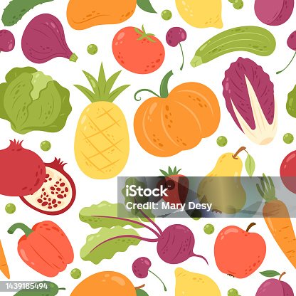 istock Seamless pattern with vegetables, fruits and berries 1439185494