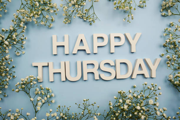 istock Happy Thursday alphabet letters on blue background 1439187423