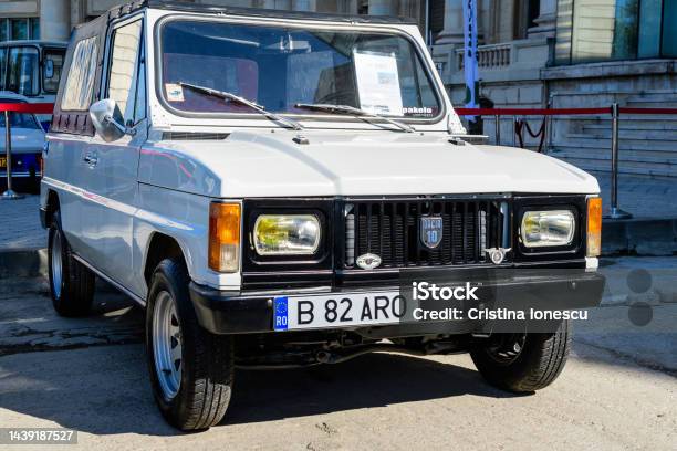 One White Aro Dacia 10 Vintage Car Produced In Year 1982 And Parked In A Street At An Event For Vintage Cars Collections Stock Photo - Download Image Now