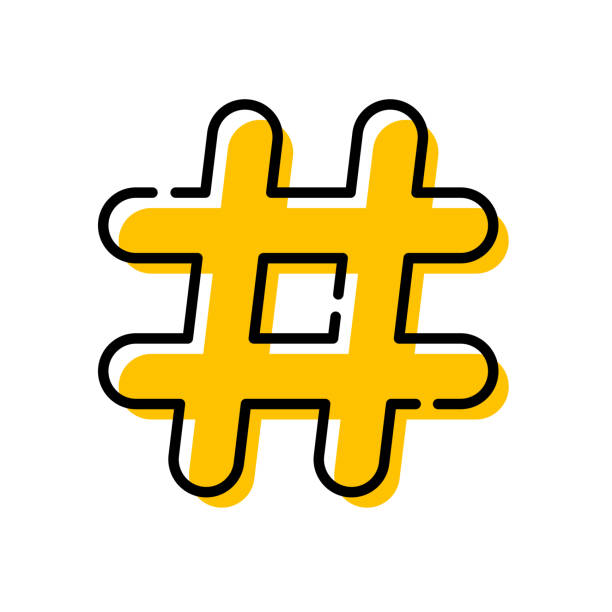 gelber hashtag flat design icon vektor - hashtag stock-grafiken, -clipart, -cartoons und -symbole