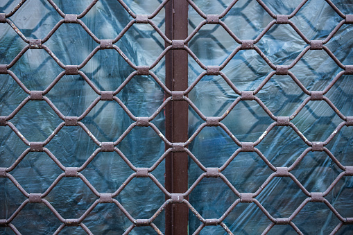 Metal Fence on Window. Krakow in Poland. No people.