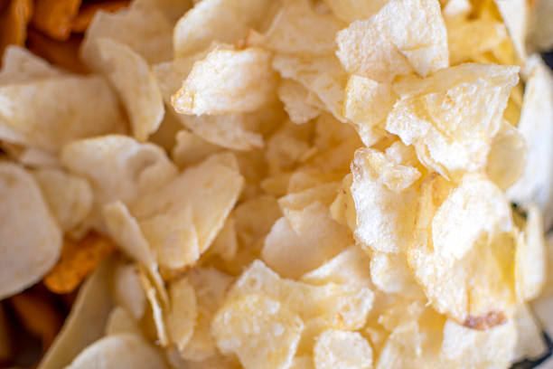 Potato chips background stock photo