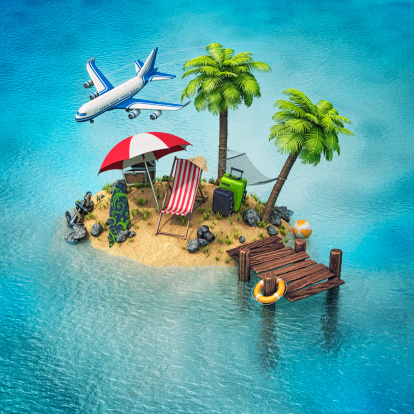 Small island with travel stuff.