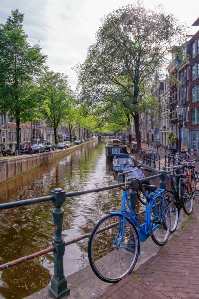 istock Typical buildings, canal and bikes in Amsterdam, Netherlands 1439193492