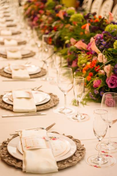 istock Vertical shot of wedding table set up 1439193646
