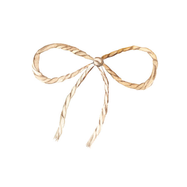 Jute cord, bow knot. Hand drawn watercolor burlap linen rope illustration. Isolated on white background. Twine for bouquet bandaging. Rustic decoration. Jute cord, bow knot. Hand drawn watercolor burlap linen rope illustration. Isolated on white background. Twine for bouquet bandaging. Rustic decoration rope tied knot string knotted wood stock illustrations