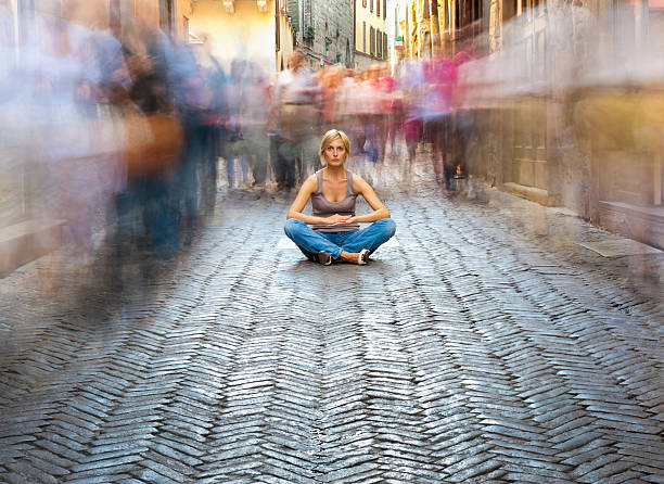 istock Woman Relaxing in a Crowded Street 143919770