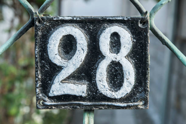 istock Old retro cast iron plate number 28 1439201383