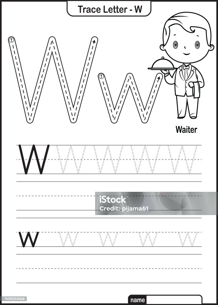 Alphabet Trace Letter A To Z Preschool Worksheet With The Letter W Waiter Pro Vector Stock Illustration - Download Image Now - iStock Alphabet Trace Letter A To Z Preschool Worksheet With The Letter W Waiter Pro Vector Stock Illustration - Download Image Now - Istock