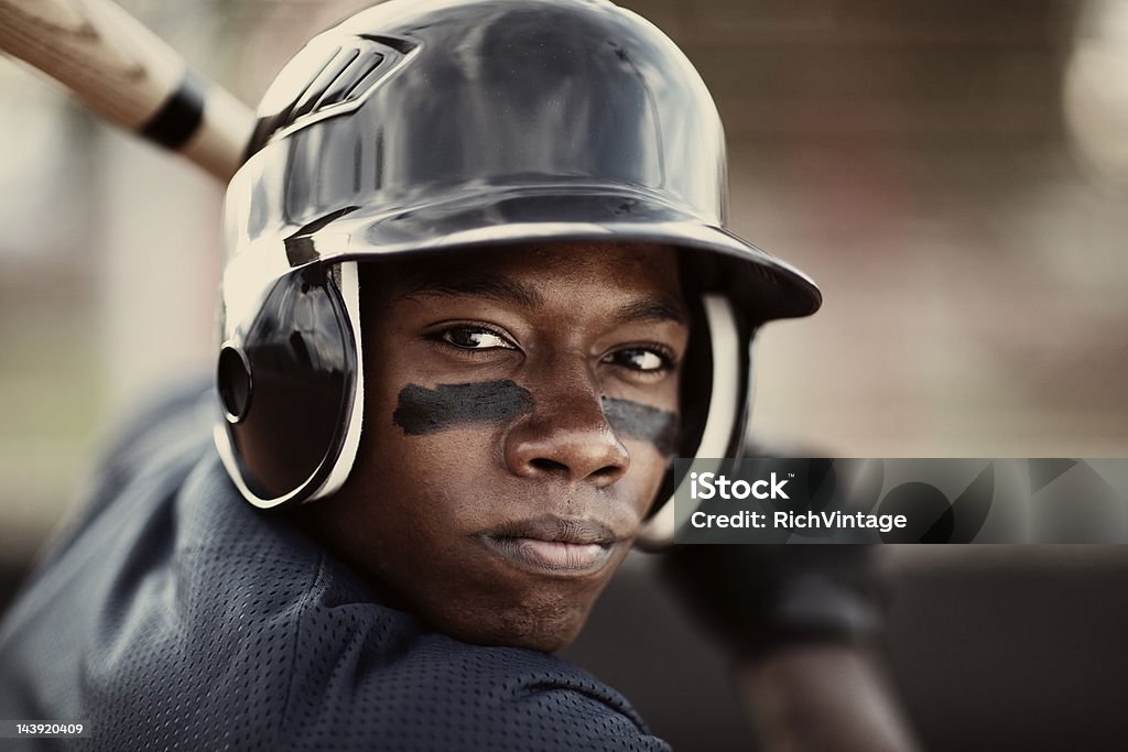 Baseball Player Close up of an African American baseball player who is ready to mash the ball. Sport Stock Photo