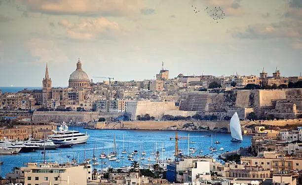 The capital city of Malta, Valletta as seen from a distance. 