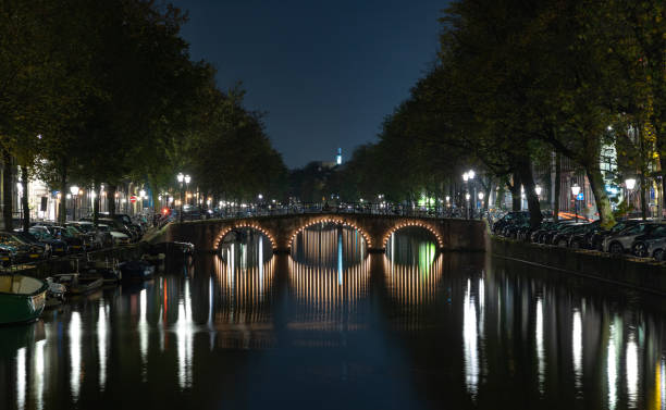 istock Canal Bridge at Night - Amsterdam 1439204814