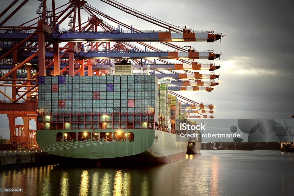 Container Harbor Container Harbor in Hamburg, Germany. Harbor at night. Container Ship Stock Photo