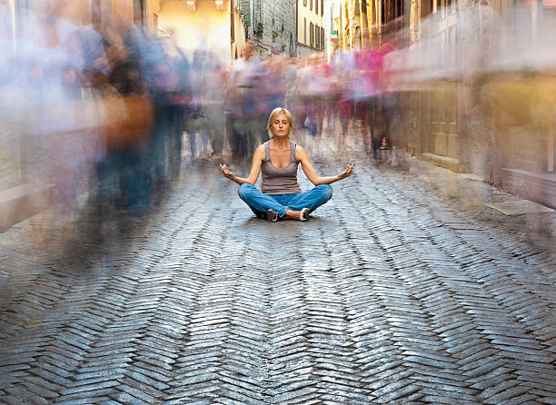istock Woman Relaxing in a Crowded Street 143920635