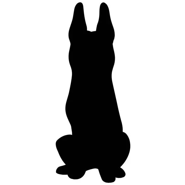 Vector illustration of Simple silhouette of Doberman Pinscher sitting in front view