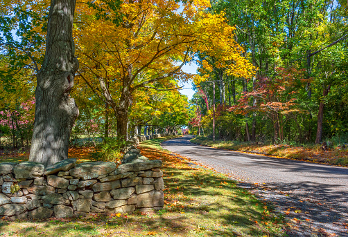 A stone wall surrounding this property in rural Morris County New Jersey.