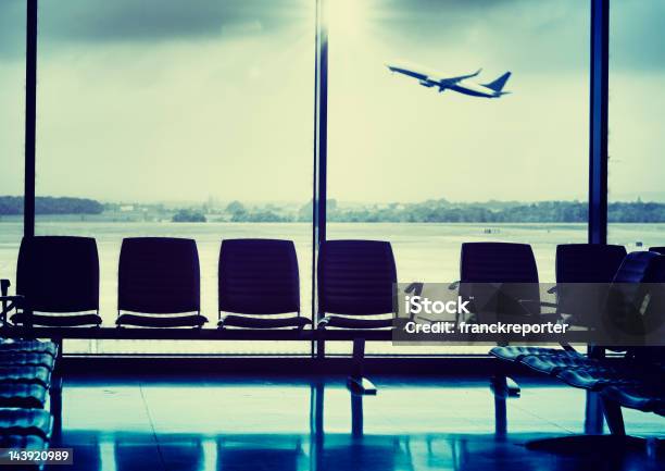 Departure Lounge During The Airplane Take Off Stock Photo - Download Image Now - Airplane, Airport, Airport Departure Area