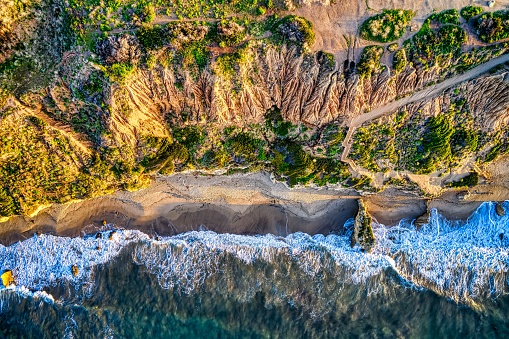 An aerial shot of El Matador Beach in Malibu, California