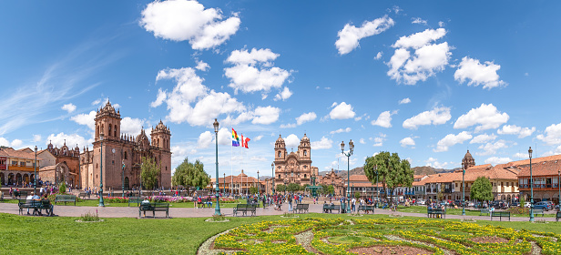 Cusco, Peru - April 29, 2022; Cusco is a city in southeastern Peru near the Urubamba Valley of the Andes mountain range. It is the capital of the Cusco Region and of the Cusco Province. The city is the seventh most populous in Peru. Its elevation is around 3,400 m (11,200 ft). The city was the capital of the Inca Empire from the 13th century until the 16th-century Spanish conquest. In 1983, Cusco was declared a World Heritage Site by UNESCO with the title \