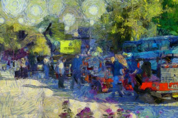 istock Ancient temples, art and architecture in the northern Thai style Illustrations creates an impressionist style of painting. 1439211978