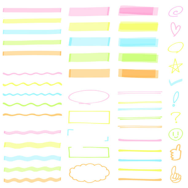 5 цветов набор простых линейных маркеров - highlighter felt tip pen yellow pen stock illustrations