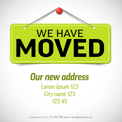 We are moving from one address to another address - minimalistic we have moved flyer template with green notice and place for new company office shop location address.