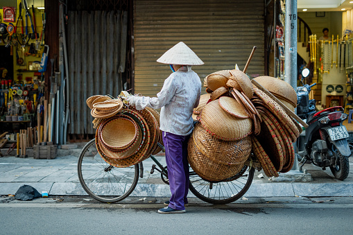 Vietnamese Bicycle Worker with Hat Hanoi, Vietnam 2022