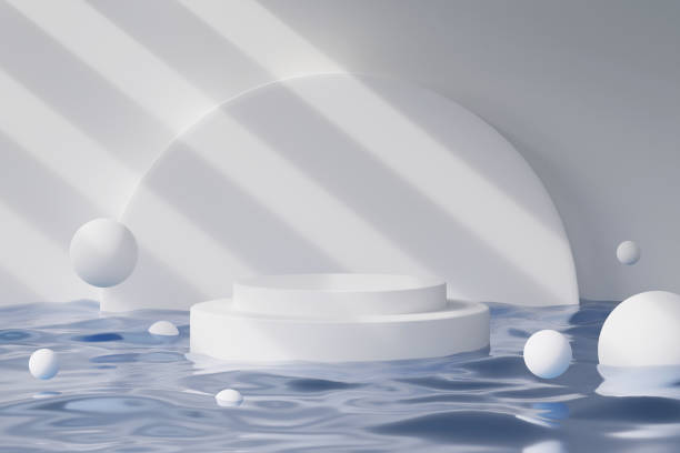 istock Minimal white pedestal podium on pool background, products display 3d rendering 1439215309