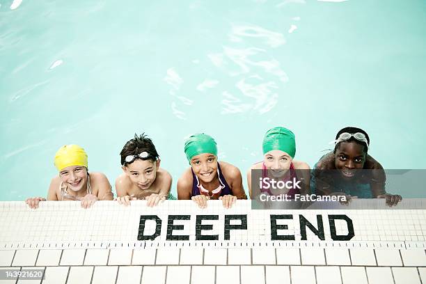 Kids Swim Team At The Pool Stock Photo - Download Image Now - Elementary Age, Girls, Sports Team